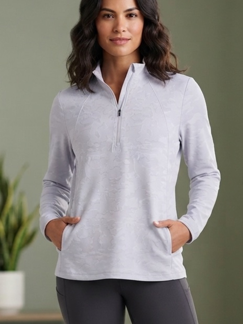 Spyder Women's Light Gray Long-Sleeve Half-Zip Pullover XL